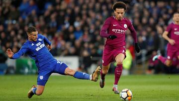 Soccer Football - FA Cup Fourth Round - Cardiff City vs Manchester City - Cardiff City Stadium, Cardiff, Britain - January 28, 2018 Manchester City's Leroy Sane is fouled by Cardiff City's Joe Bennett Action Images via Reuters/Andrew Boyer
