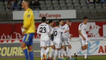 Los jugadores del Castilla celebran uno de los goles en Las Palmas.