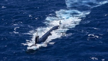 General view of a US nuclear submarine during military exercises 70 nautical miles (130 kilometers) off Cartagena, Colombia, on February 28, 2022. - Colombia and the United States began military exercises in the Caribbean on Monday, which included activities with a nuclear submarine, to strengthen the fight against drug trafficking and protect "national sovereignty," reported the Colombian Ministry of Defense. (Photo by Colombian National Navy / AFP) / RESTRICTED TO EDITORIAL USE-MANDATORY CREDIT - AFP PHOTO / COLOMBIAN NAVY - NO MAFRKETING - NO ADVERTISING CAMPAIGNS - DISTRIBUTED AS A SERVICE TO CLIENTS