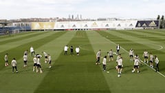 Los jugadores del Real Madrid, durante un entrenamiento en Valdebebas esta semana.