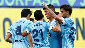 Los jugadores del Celta celebran el gol anotado por Solari ante el Villarreal.