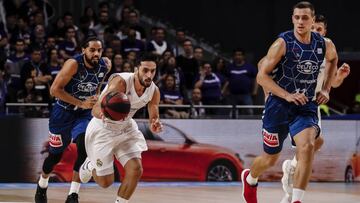 Facundo Campazzo (Real Madrid Baloncesto) brings the ball foward ACB LIGA ENDESA match between Real Madrid Baloncesto vs Gipuzkoa Basket at the WiZink Center stadium in Madrid, Spain, November 18, 2018 .