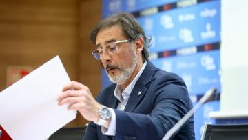 Loren Juarros, director deportivo del Málaga CF, en rueda de prensa.