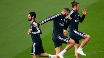 Isco, Benzema y Bale, en el entrenamiento de este viernes.