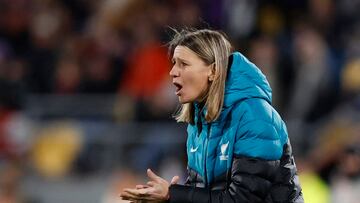 Soccer Football - FIFA Women's World Cup Australia and New Zealand 2023 - Group A - New Zealand v Philippines - Wellington Regional Stadium, Wellington, New Zealand - July 25, 2023 New Zealand coach Jitka Klimkova reacts REUTERS/Amanda Perobelli