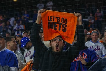 A fan reacts after the Mets won the Major League Baseball (MLB) American League Division Series playoff game