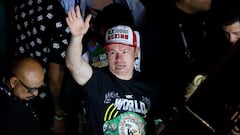 Mexican boxer Saul "Canelo" Alvarez celebrates his victory against British boxer John Ryder after their boxing match for the WBA, WBC, IBF and WBO super middleweight titles at Akron Stadium in Guadalajara, Jalisco State, Mexico on May 6, 2023. (Photo by ULISES RUIZ / AFP)