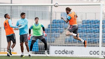 Sergio Ramos, durante el último entrenamiento del Real Madrid.