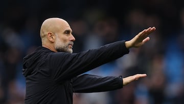 MANCHESTER (United Kingdom), 18/10/2025.- Manchester City manager Pep Guardiola reacts after the English Premier League match between Manchester City FC and Everton FC in Manchester, Britain, 18 October 2025. (Reino Unido) EFE/EPA/ADAM VAUGHAN EDITORIAL USE ONLY. No use with unauthorized audio, video, data, fixture lists, club/league logos, 'live' services or NFTs. Online in-match use limited to 120 images, no video emulation. No use in betting, games or single club/league/player publications.