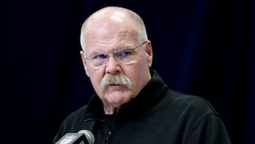 INDIANAPOLIS, INDIANA - FEBRUARY 25: Head coach Andy Reid of the Kansas City Chiefs speaks to the media during the NFL Scouting Combine at the Indiana Convention Center on February 25, 2025 in Indianapolis, Indiana. Stacy Revere/Getty Images/AFP (Photo by Stacy Revere / GETTY IMAGES NORTH AMERICA / Getty Images via AFP)