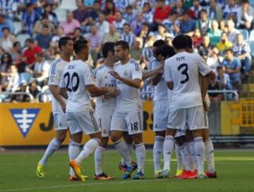 Trofeo Teresa Herrera. Deportivo de la Coru?a - Real Madrid. 0-2. El equipo cerebra el segundo tanto de Morata.