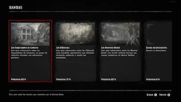 En la secci&oacute;n correspondiente del Compendio podemos ver todo lo que sabemos de las diferentes bandas de Red Dead Redemption 2