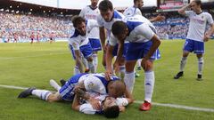 Los jugadores del Zaragoza celebran uno de los goles frente al Albacete.