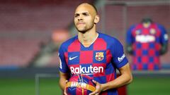 El nuevo ficahje del Barcelona, Martin Braithwaite, en su presentaci&oacute;n.