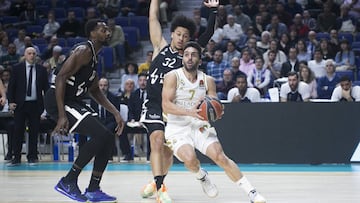 Facundo Campazzo, frente al Asvel Villeurbanne el pasado 5 de marzo en el WiZink Center, en el &uacute;ltimo partido del Real Madrid en la Euroliga antes de la suspensi&oacute;n por la crisis del coronavirus.