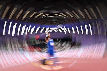 El atleta puertorriqueño Ayden Owens-Delerme compite en el Grupo B de lanzamiento de jabalina de decatlón masculino durante el Campeonato Mundial de Atletismo en Tokio.