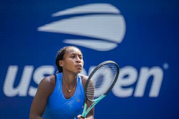 Coco Gauff during a practice session on Arthur Ashe Stadium.