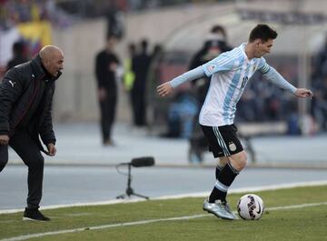 Joining forces | Argentina's forward Lionel Messi and then-Chile coach Jorge Sampaoli during their 2015 Copa America final football match.