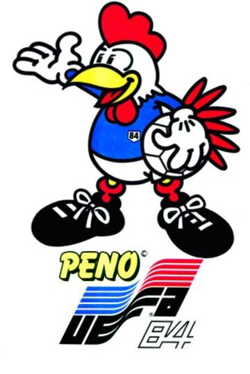 El gallo Peno fue la mascota de Francia 84. Vestía con los colores de la Selección Francesa y llevaba el número 84 en su camiseta.