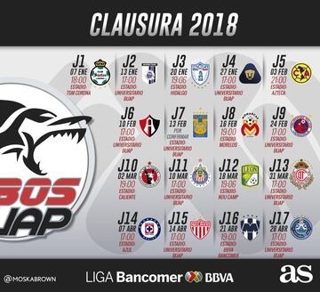 Checa el calendario de los 18 equipos de la Liga MX