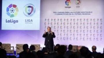 Javier Tebas, en una charla sobre los TPO.