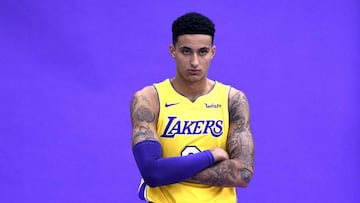 EL SEGUNDO, CA - SEPTEMBER 25: Kyle Kuzma #0 of the Los Angeles Lakers poses during media day September 25, 2017, in El Segundo, California. NOTE TO USER: User expressly acknowledges and agrees that, by downloading and/or using this photograph, user is consenting to the terms and conditions of the Getty Images License Agreement.   Kevork Djansezian/Getty Images/AFP
 == FOR NEWSPAPERS, INTERNET, TELCOS &amp; TELEVISION USE ONLY ==
