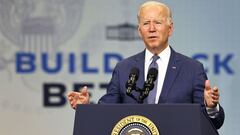 President Joe Biden gives a speech on his Bipartisan Infrastructure Deal and Build Back Better Agenda at the NJ Transit Meadowlands Maintenance Complex on October 25, 2021 in Kearny, New Jersey.