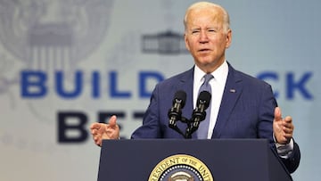 President Joe Biden gives a speech on his Bipartisan Infrastructure Deal and Build Back Better Agenda at the NJ Transit Meadowlands Maintenance Complex on October 25, 2021 in Kearny, New Jersey.
