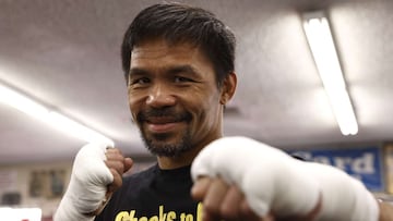 LOS ANGELES, CALIFORNIA - AUGUST 04: Manny Pacquiao poses for a portrait prior to his training session ahead of his fight against Errol Spence Jr. on August 21 at T-Mobile Arena in Las Vegas at Wild Card Boxing Club on August 04, 2021 in Los Angeles, Cali