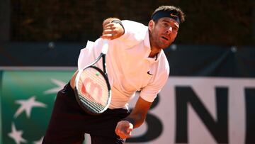 ROME, ITALY - MAY 16:  Juan Martin del Potro of Argentina serves against David Goffin of Blegium in their Men&#039;s Singles Round of 32 Match during Day Five of the International BNL d&#039;Italia at Foro Italico on May 16, 2019 in Rome, Italy. (Photo by Clive Brunskill/Getty Images)