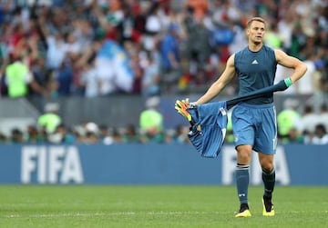 Manuel Neuer of Germany looks dejected following his sides defeat.
