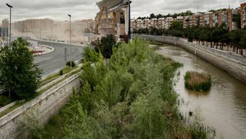 Vistas generales de la última pared que sigue en pie del estado Vicente Calderón