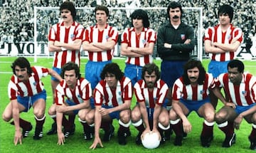 Arriba: Leal, Alberto, Marcelino, Pacheco y Benegas; abajo: Capón, Bermejo, Ruben Cano, Robi, Ayala y Pereira.