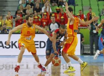 Sergio Rodríguez, Tony Parker y José Antonio Calderón.