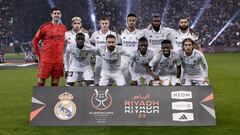 RIYADH, SAUDI ARABIA - JANUARY 15: The Real Madrid starting squad pose for a group photo at King Fahd International Stadium on January 15, 2023 in Riyadh, Saudi Arabia. (Photo by Helios de la Rubia/Real Madrid via Getty Images)