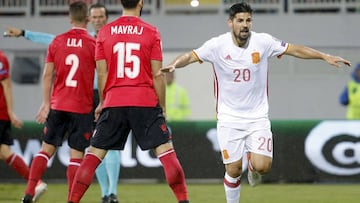 Nolito celebra su gol frente a Albania.