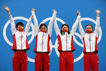 Componentes del equipo chino de natación en los Juegos Olímpicos de Tokio. 
