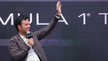 MEXICO CITY, MEXICO - AUGUST 27: Driver Sergio Perez smiles during a press conference to address the media after announcing his return to Formula 1 at Teatro Telcel on August 27, 2025 in Mexico City, Mexico. Sergio "Checo" Perez will join Cadillac Formula 1 Team in 2026 as one of the drivers alongside Valtteri Botas. Perez has raced for 14 seasons as part of Sauber, Force India, Racing Point and Red Bull teams. (Photo by Agustin Cuevas/Getty Images)