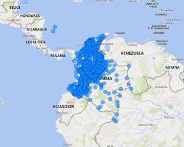 Mapa del coronavirus en Colombia.