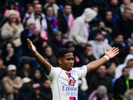 Lyon's Brazilian forward #09 Endrick gestures during the French L1 football match between Olympique Lyonnais (OL) and Lille LOSC at the Groupama Stadium in Decines-Charpieu, central-eastern France, on February 1, 2026. (Photo by Olivier CHASSIGNOLE / AFP)