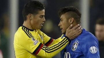 James Rodríguez y Neymar en el partido de Copa América de 2015