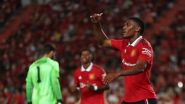 BANGKOK, THAILAND - JULY 12: Anthony Martial of Manchester United celebrates after scoring a goal to make it 3-0 during the preseason friendly match between Liverpool and Manchester United at Rajamangala Stadium on July 12, 2022 in Bangkok, Thailand. (Photo by Matthew Ashton - AMA/Getty Images)