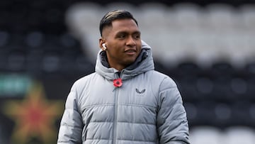 Alfredo Morelos antes de un partido de Rangers.