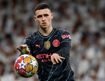 Soccer Football - Champions League - Quarter Final - First Leg - Real Madrid v Manchester City - Santiago Bernabeu, Madrid, Spain - April 9, 2024 Manchester City's Phil Foden reacts REUTERS/Juan Medina