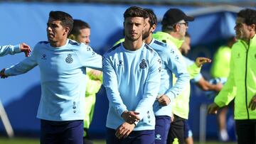 Javi Puado, en un entrenamiento del Espanyol.