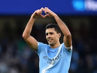 FILE PHOTO: Soccer Football - FA Cup - Third Round - Manchester City v Exeter City - Etihad Stadium, Manchester, Britain - January 10, 2026 Manchester City's Rodri celebrates scoring their second goal REUTERS/Peter Powell/File Photo