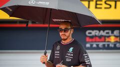 Mercedes' British driver Lewis Hamilton arrives to attend the Drivers Parade ahead of the Formula One Austrian Grand Prix on the Red Bull Ring race track in Spielberg, Austria, on June 30, 2024. (Photo by Jure Makovec / AFP)