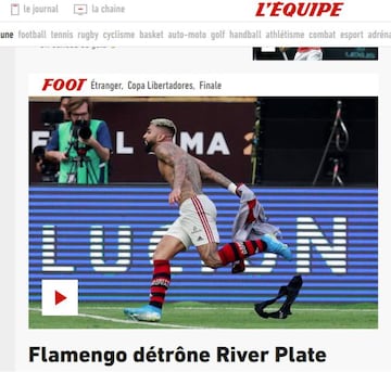 L'Equipe, Francia. "Flamengo destrona a River Plate".