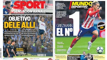 Portadas de los diarios Sport y Mundo Deportivo del d&iacute;a 9 de octubre de 2017.