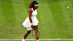 LONDON, ENGLAND - JUNE 29: Serena Williams of The United States reacts in her Ladies&#039; Singles First Round match against Aliaksandra Sasnovich of Belarus during Day Two of The Championships - Wimbledon 2021 at All England Lawn Tennis and Croquet Club 